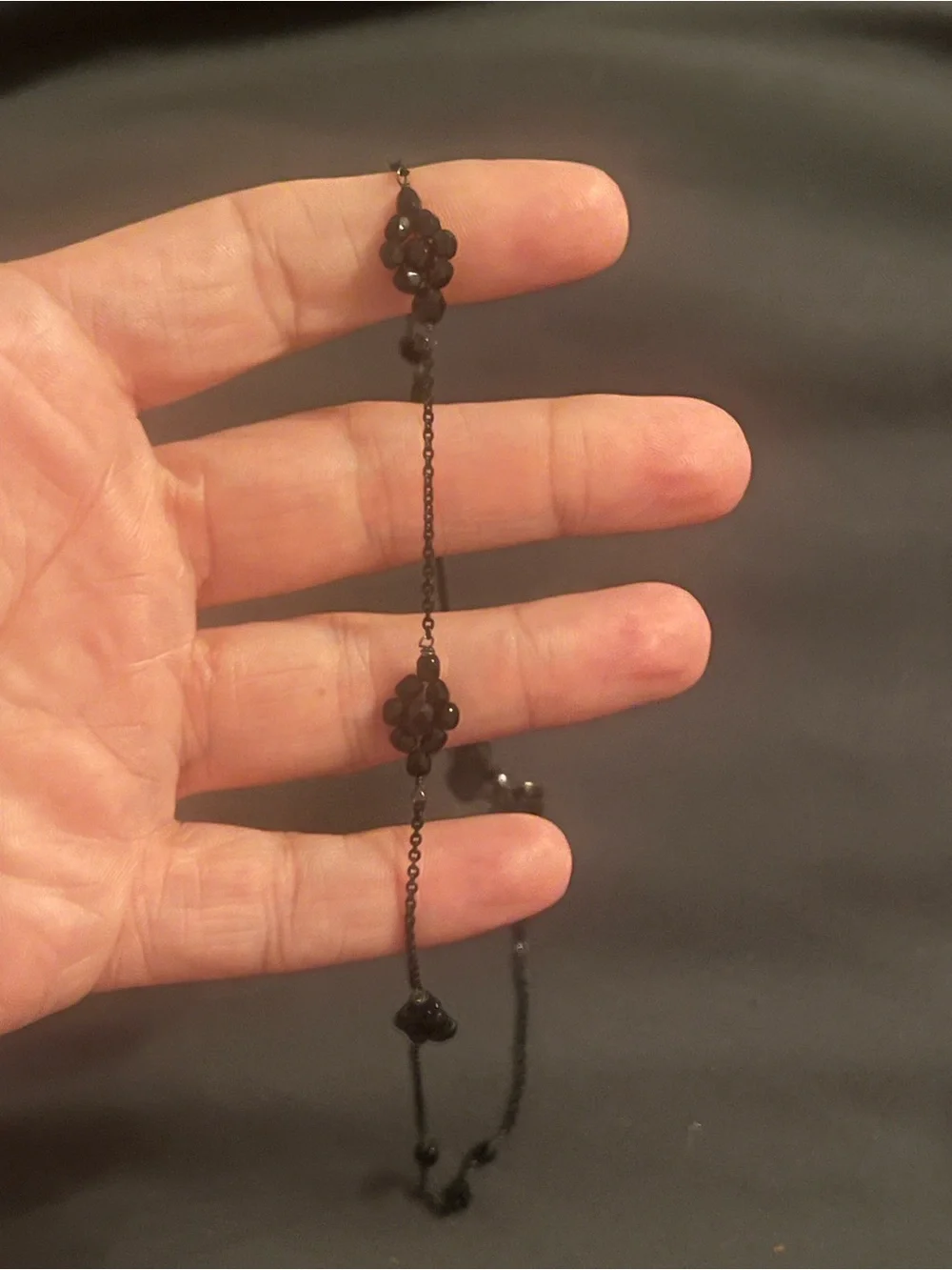 Black Beaded Station Necklace with Cluster Accents